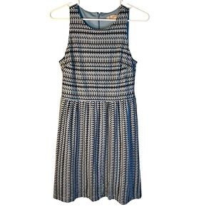 LOFT Blue, Black & White Sleeveless A-Line‎ Midi Dress    Small Petite